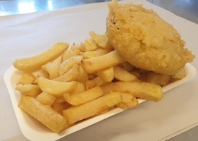 Battered Burger and Chips